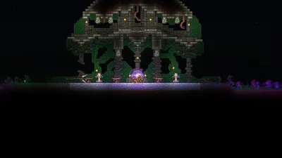 A house built inside a surface glowing mushroom biome at night with blue fungal trees