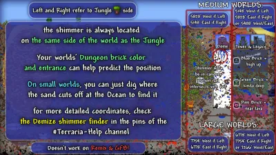Annotated world map showing where the Aether mini-biome generates relative to the Jungle and Ocean