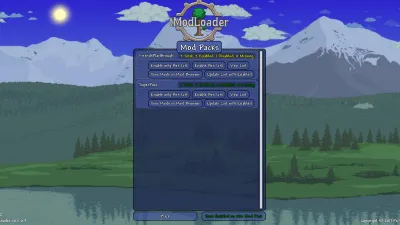 The tModLoader Mod Packs menu for saving and loading mod presets